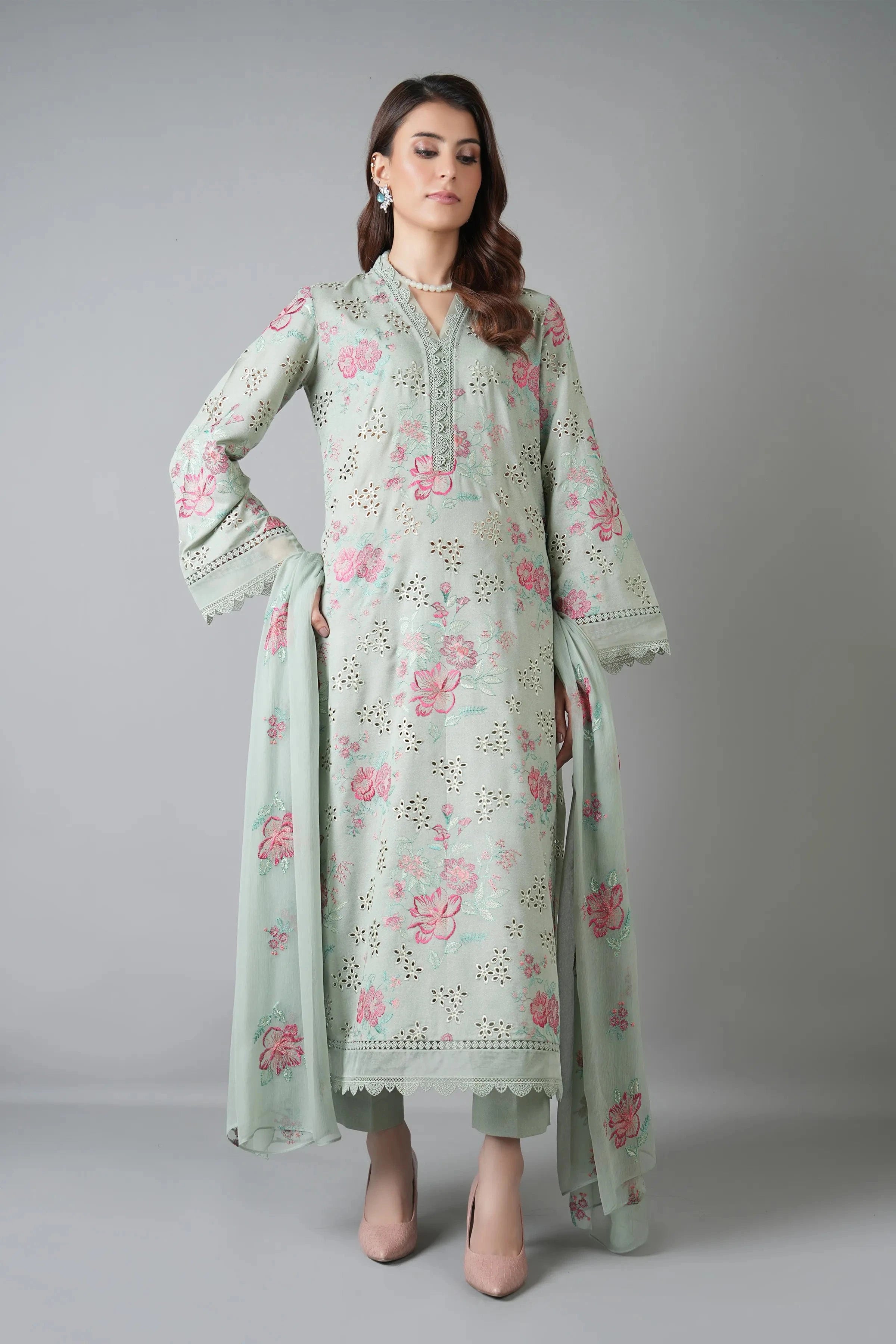 Fabareeze Light Green 3 PC Chickenkari Karandi