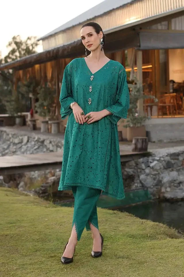 Fabareeze Sea green 3 PC Cutworkari Embroidered