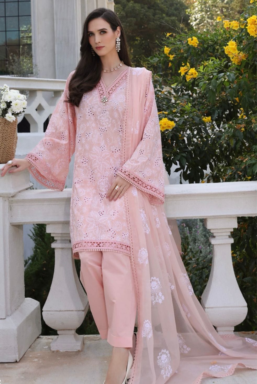 Fabareeze Peach 3 PC Cutworkari Embroidered