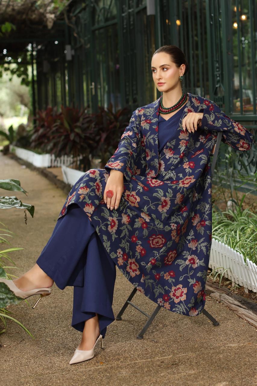 Fabareeze Navy blue 3 PC Embroidered Karandi