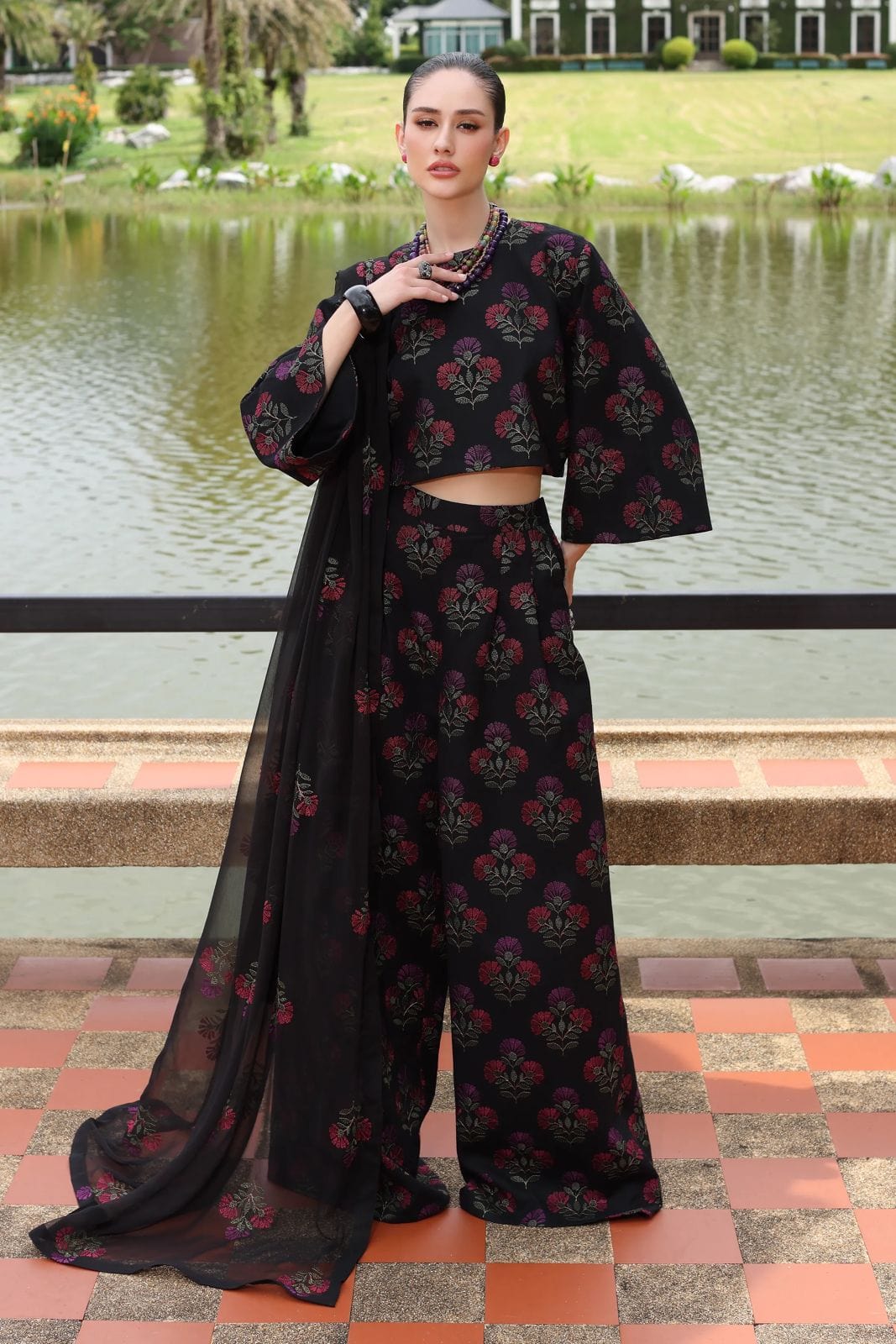 Fabareeze Black 3 PC Embroidered Karandi