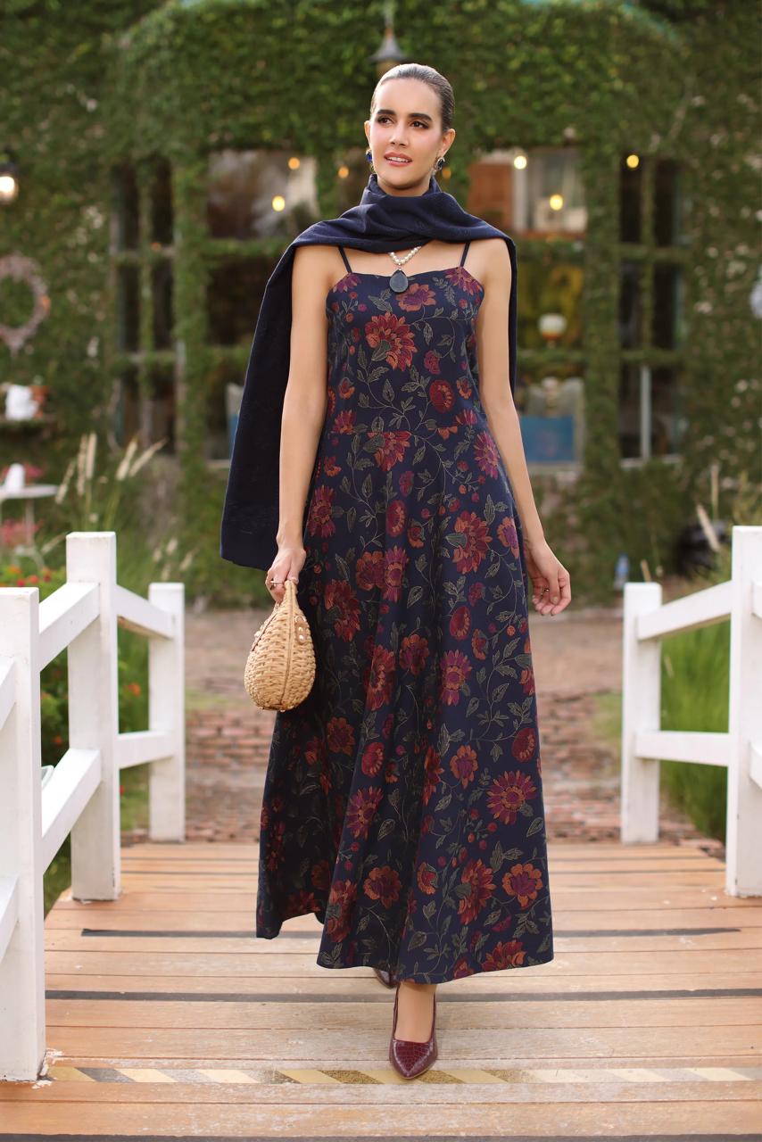 Fabareeze Navy blue 3 PC Embroidered Karandi