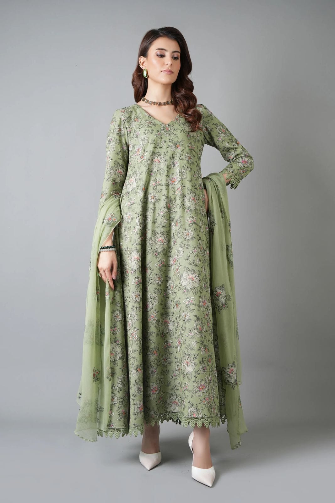 Fabareeze Green 3 PC Embroidered Karandi