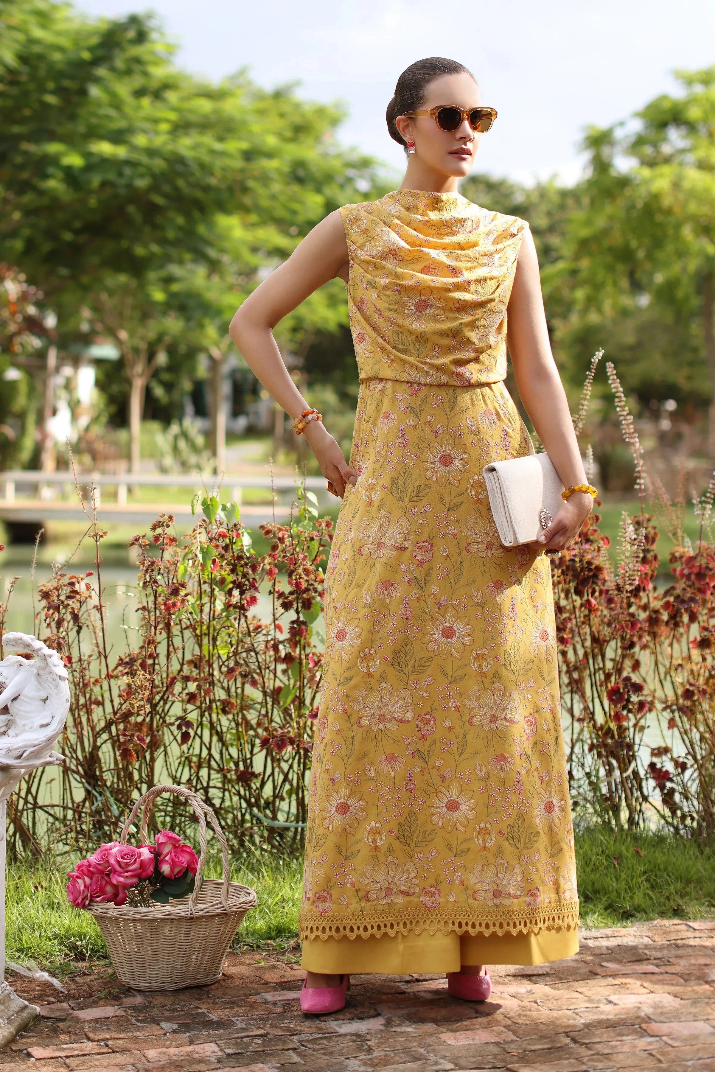 Fabareeze Yellow 3 PC Embroidered Karandi