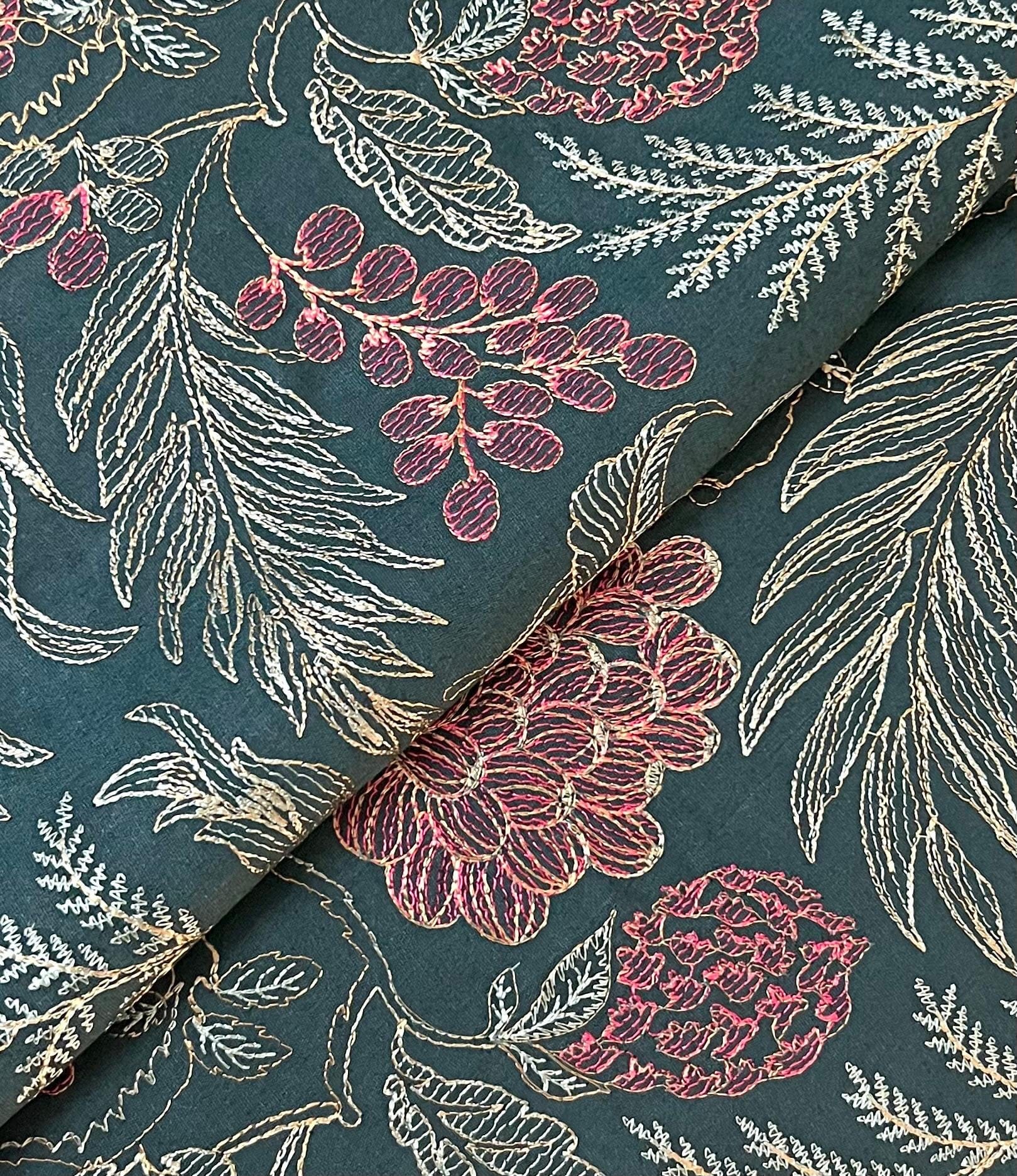 Fabareeze Teal green 3 PC Embroidered Karandi