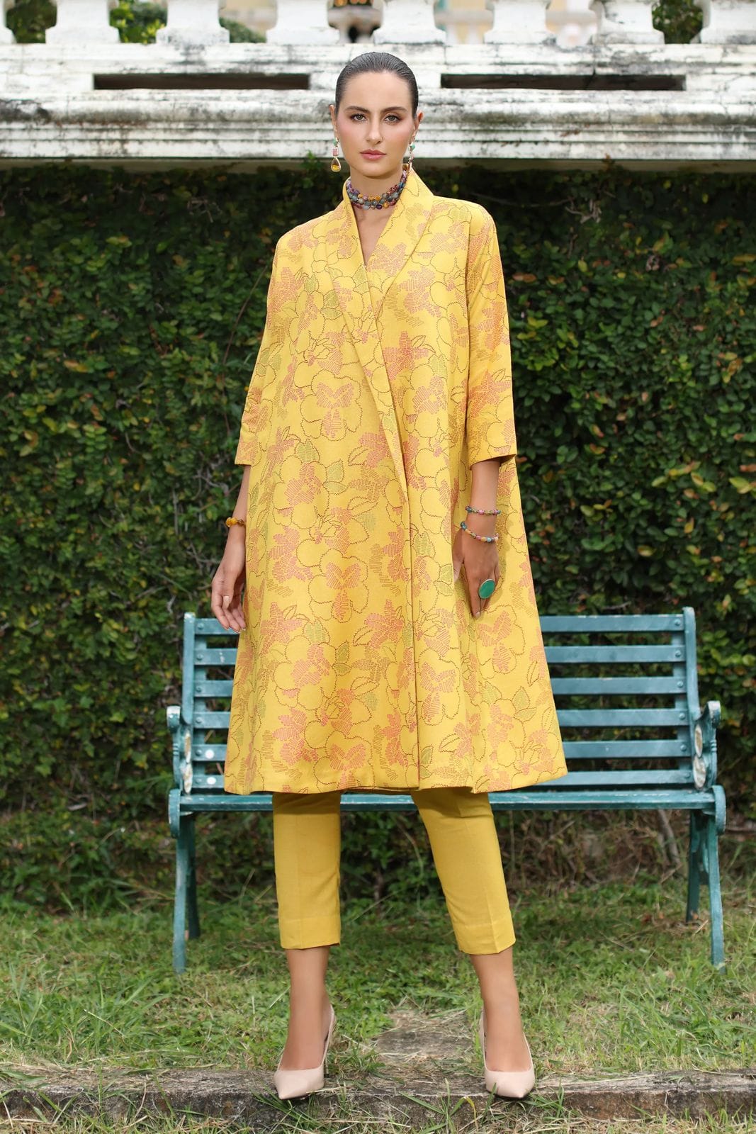 Fabareeze Yellow 3 PC Embroidered Karandi