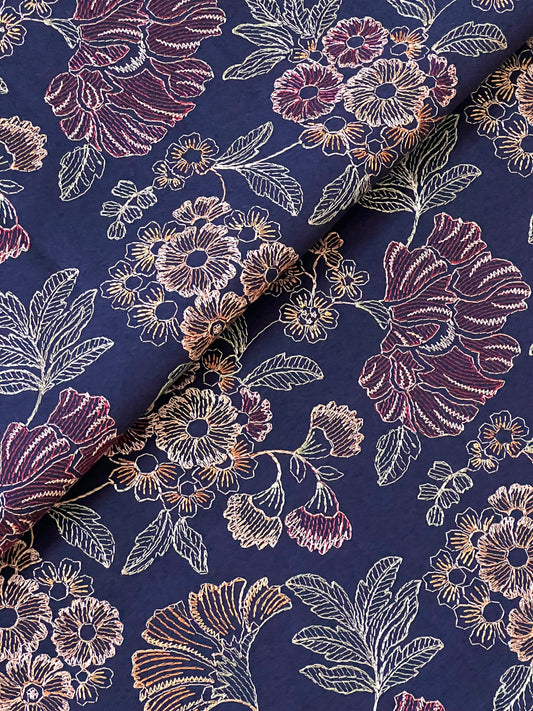 Fabareeze Navy blue 3 PC Embroidered Karandi