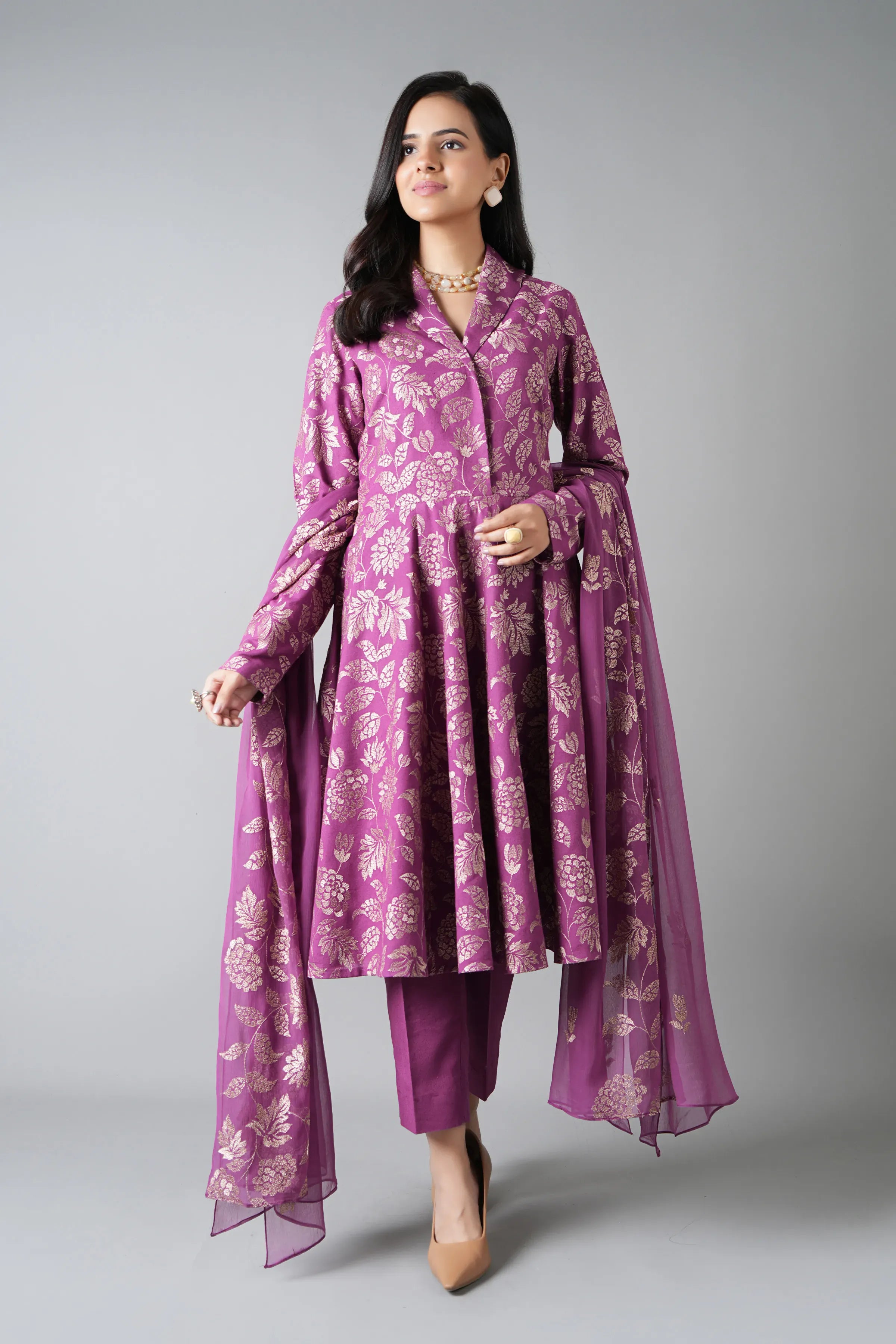 Fabareeze Royal Purple 3 PC Embroidered Karandi