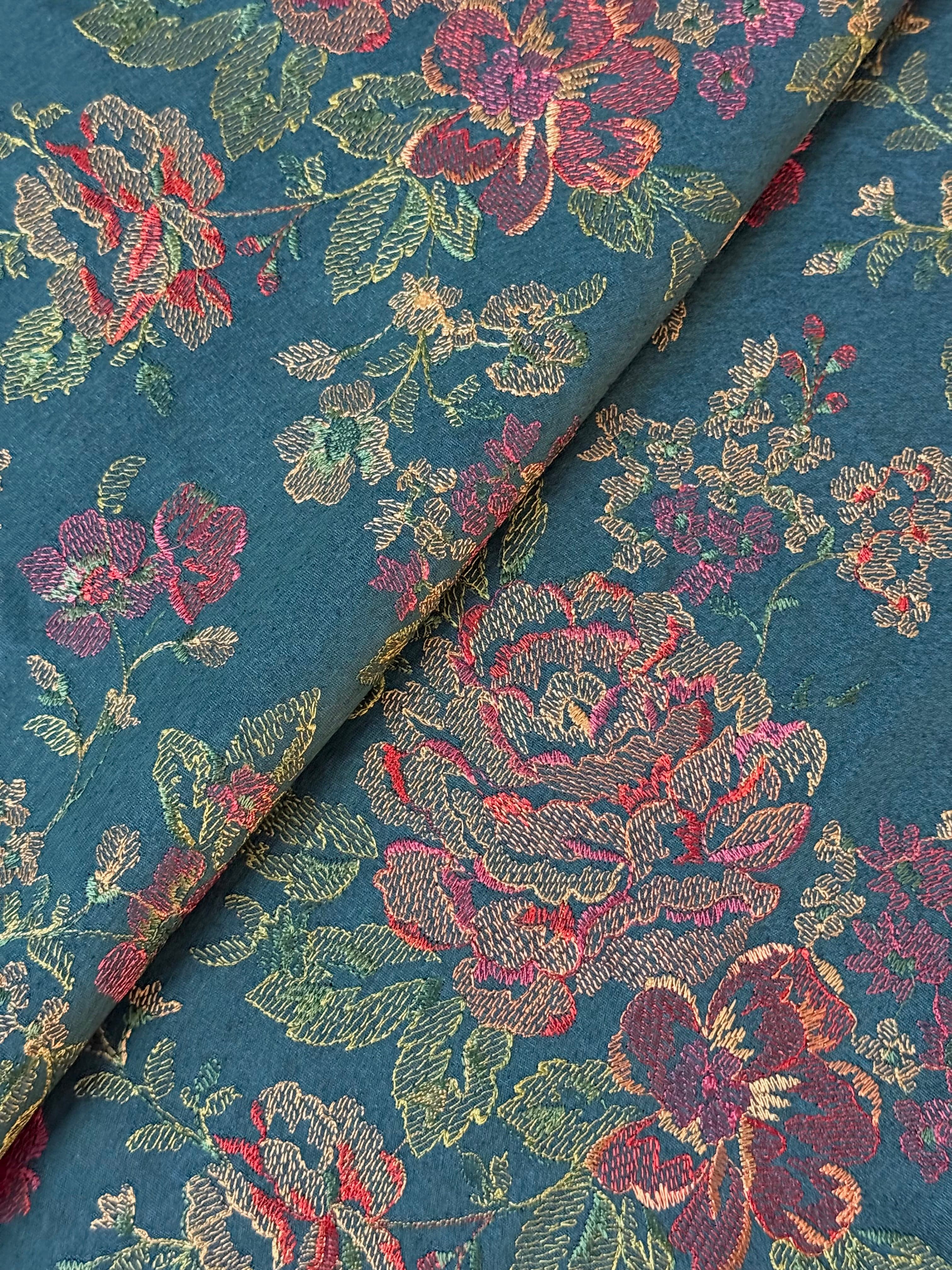 Fabareeze Teal Blue 3 PC Embroidered Karandi
