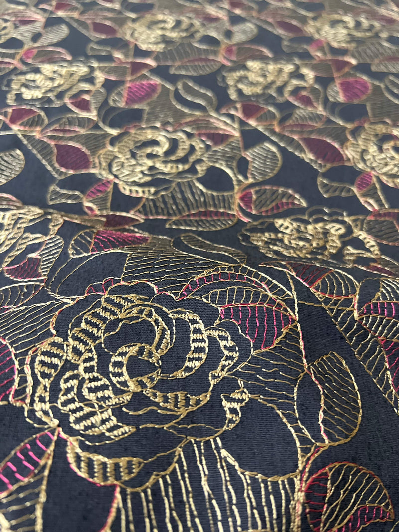 Fabareeze Dark Navy Blue 3 PC Embroidered Karandi