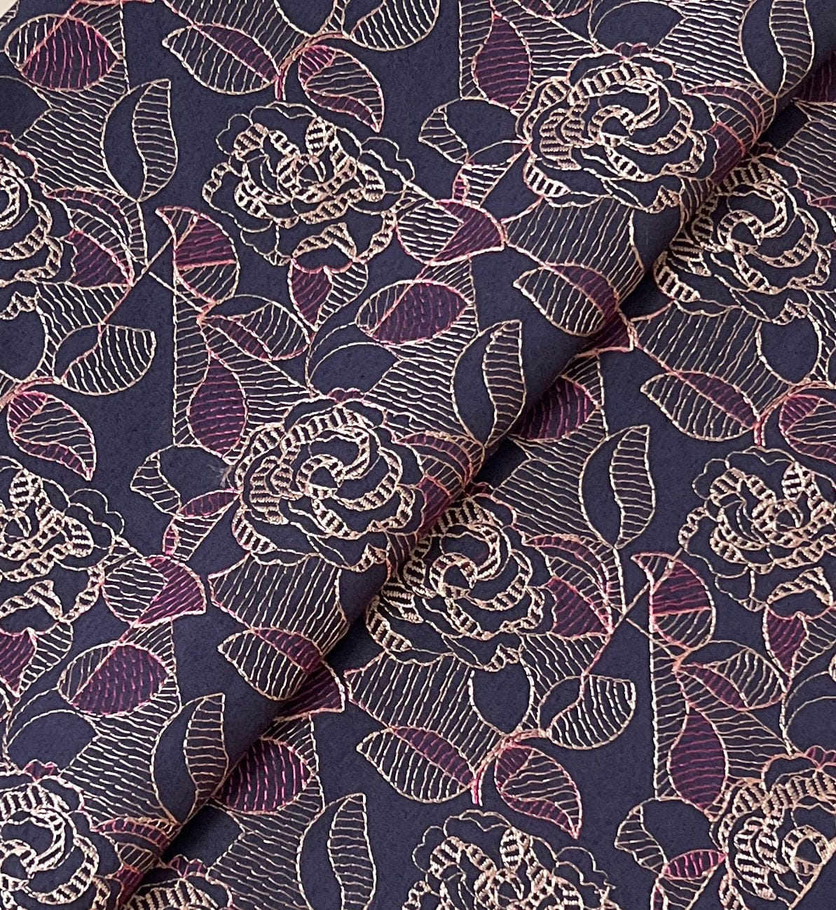 Fabareeze Dark Navy Blue 3 PC Embroidered Karandi