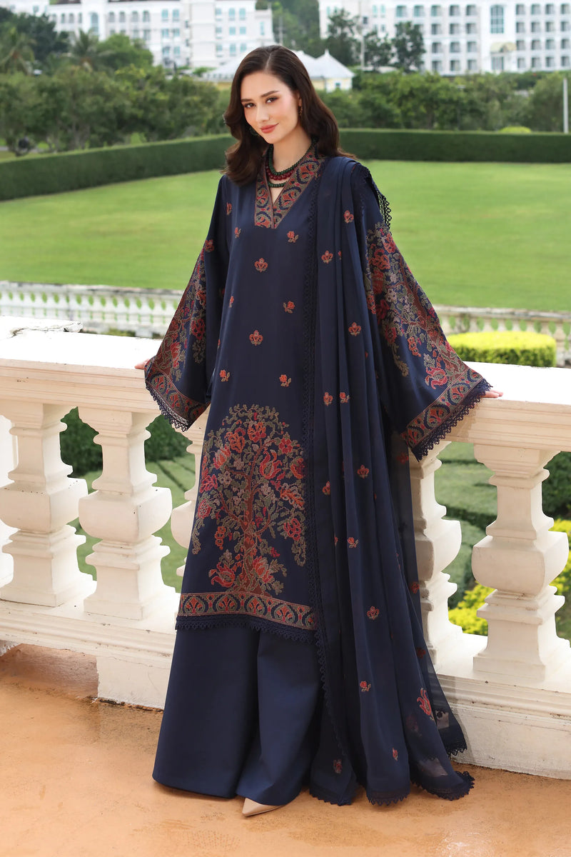 Fabareeze Navy blue 3 PC Embroidered Karandi