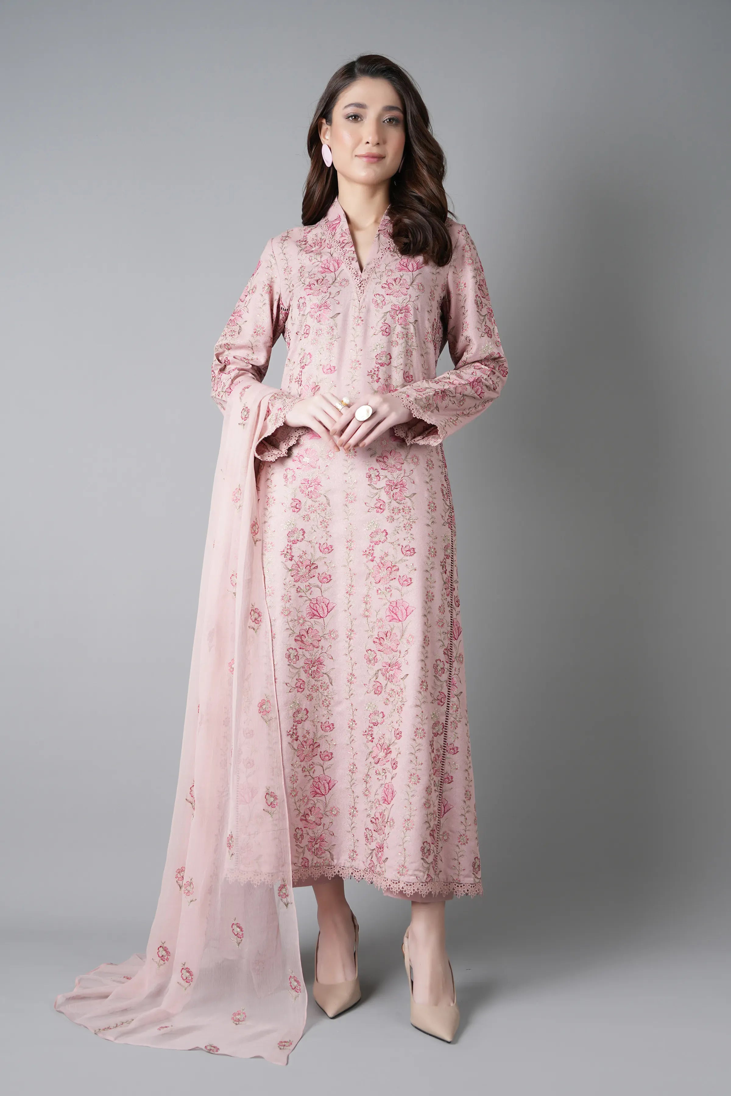 Fabareeze Pink 3 PC Embroidered Karandi