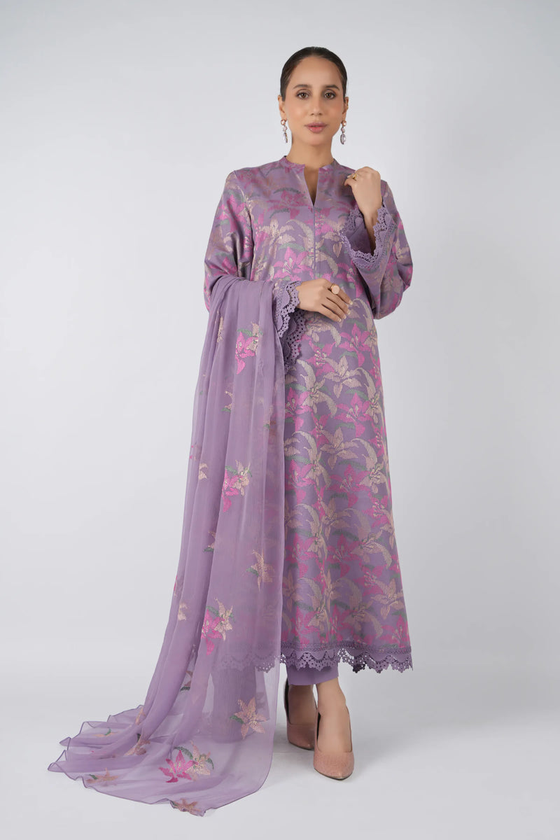 Fabareeze Purple 3 PC Embroidered Karandi