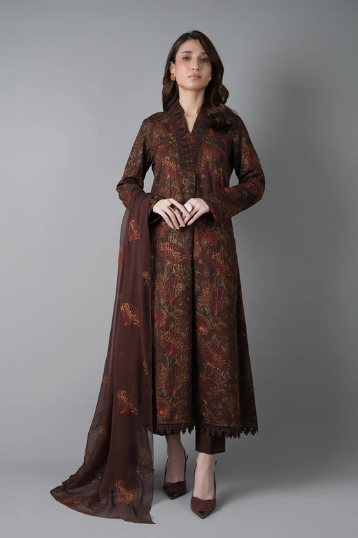 Brown Embroidered Karandi