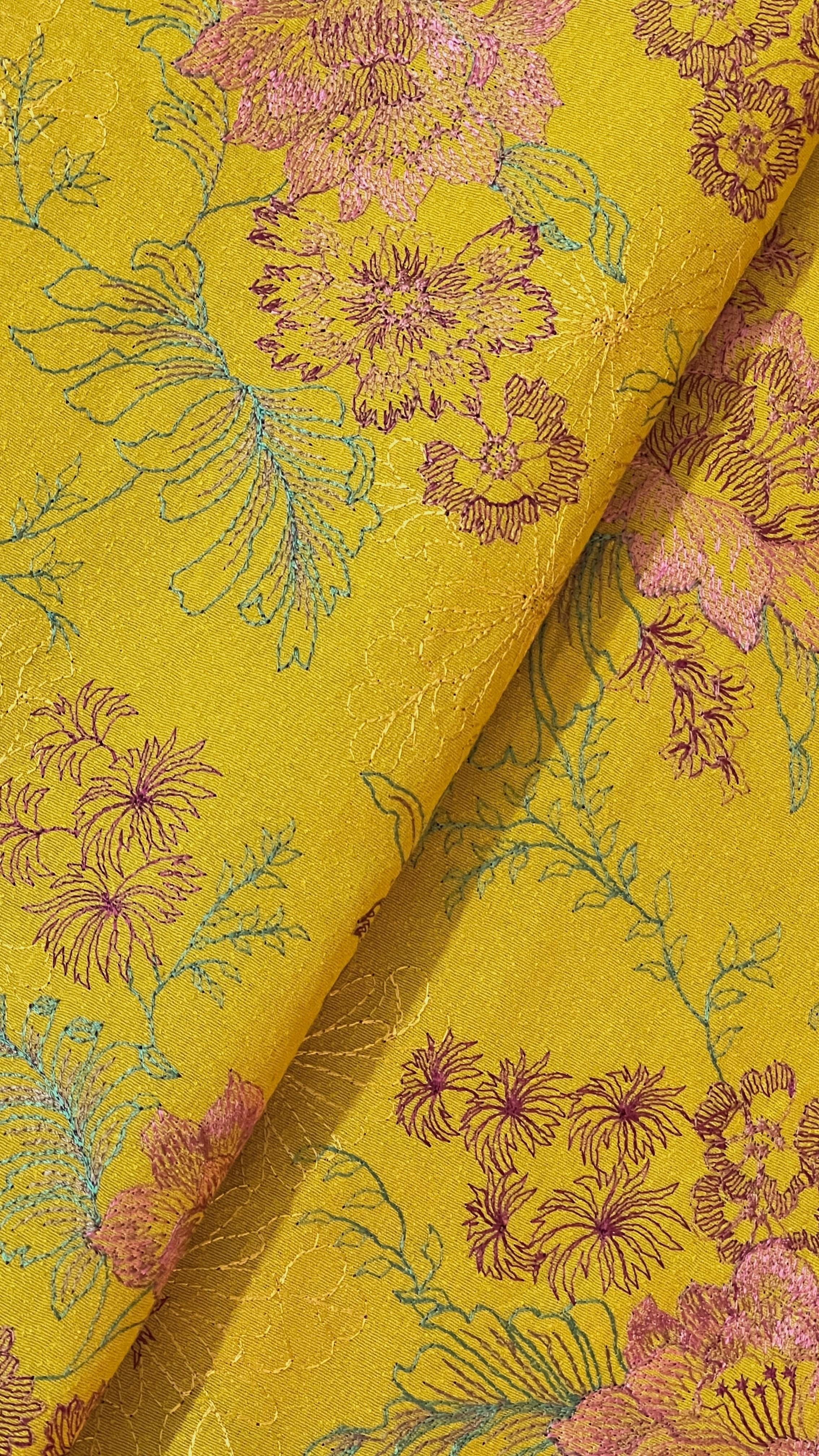 Fabareeze Yellow 3 PC Embroidered Karandi