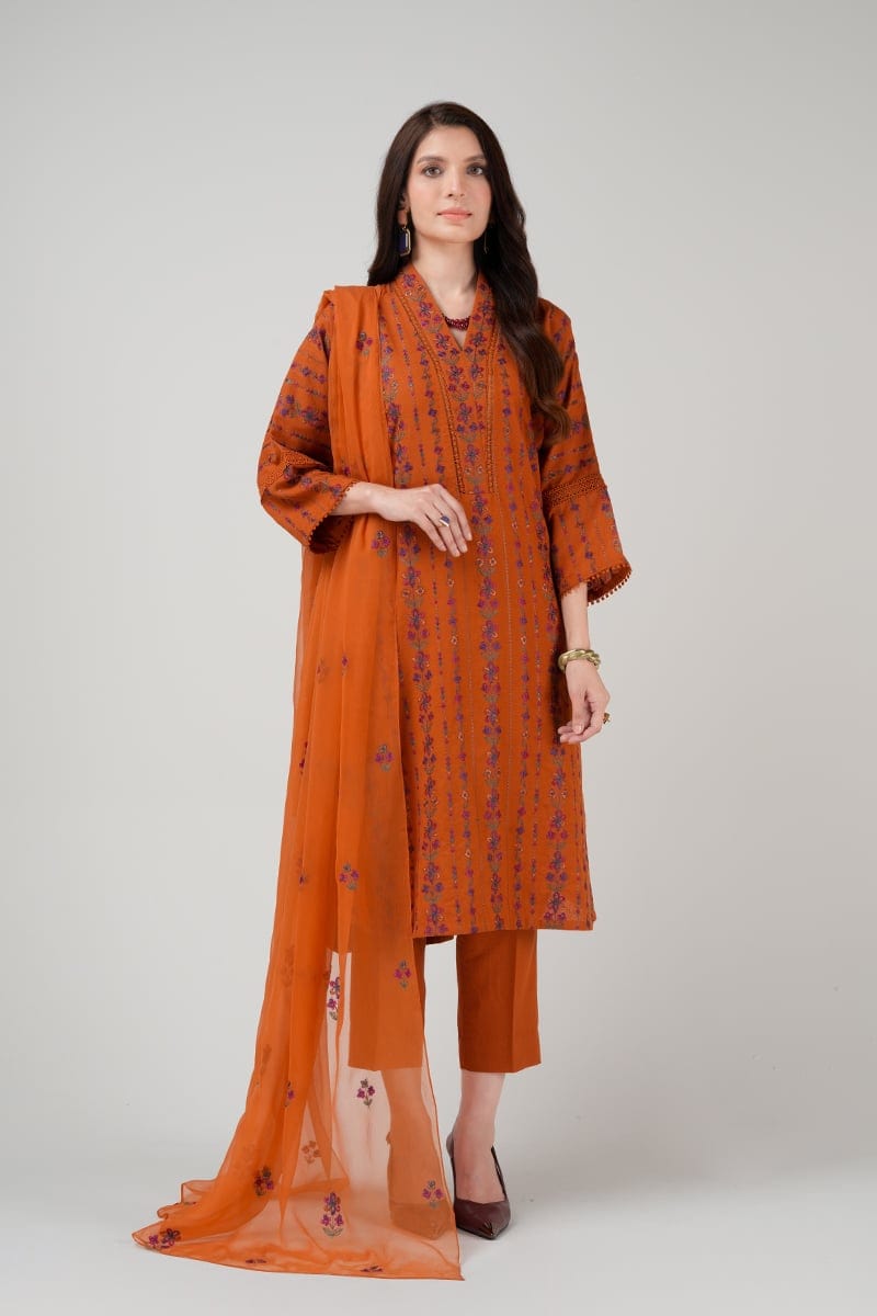 Fabareeze Rust 3 PC Embroidered Karandi
