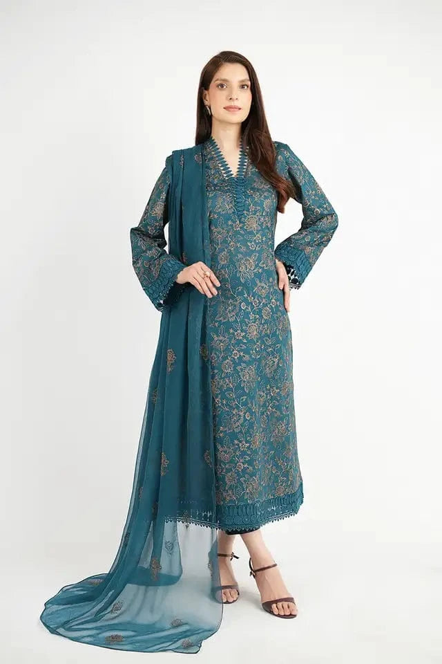 Fabareeze Zinc blue 3 PC Lawn Embroidered