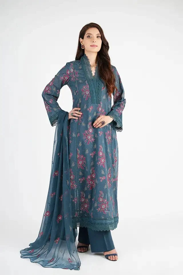 Fabareeze Zinc blue 3 PC Lawn Embroidered