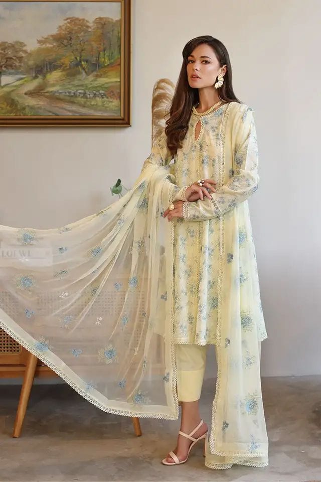 Fabareeze Yellow 3 PC Lawn Embroidered