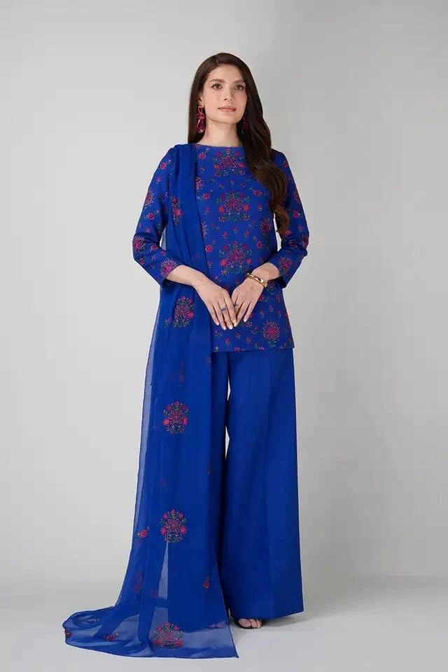 Fabareeze Blue 3 PC Lawn Embroidered