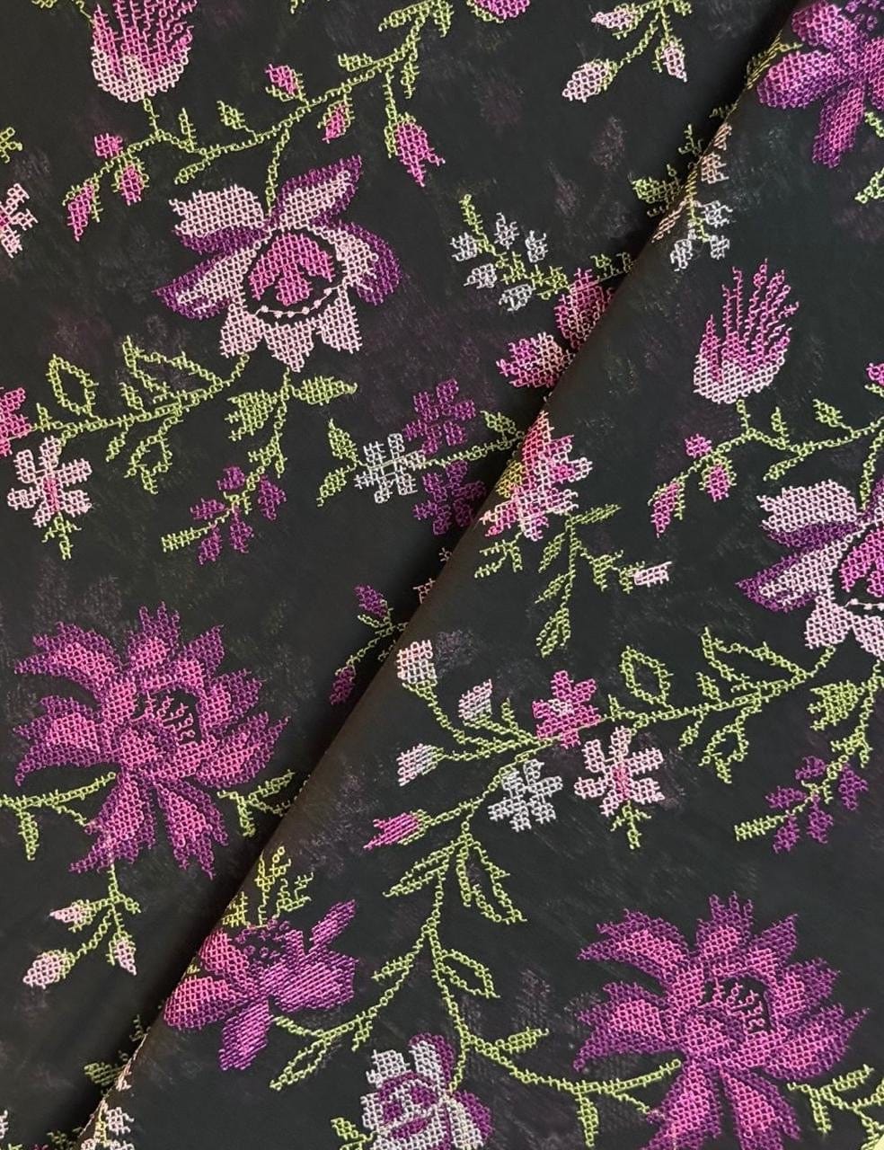 Fabareeze Black 3 PC Lawn Embroidered