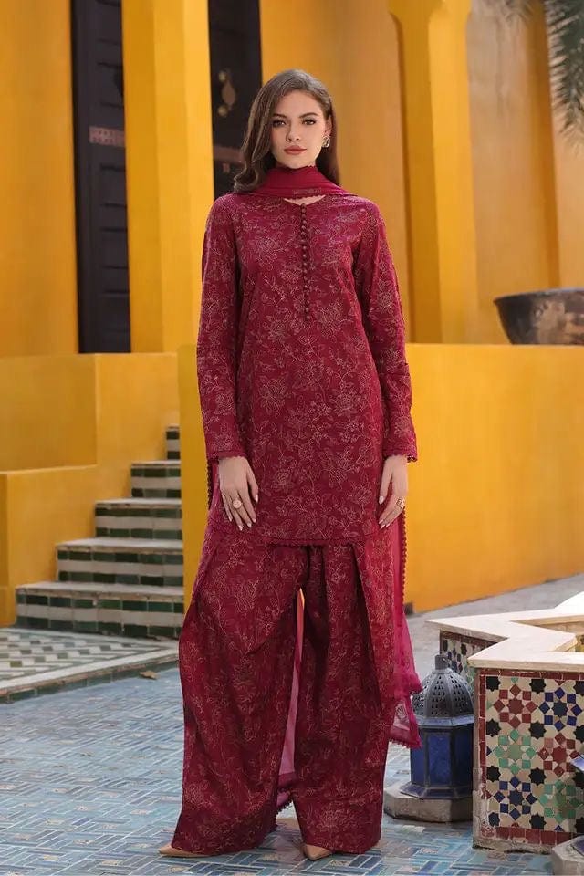 Fabareeze raspberry/magenta pink 3 PC Lawn Embroidered