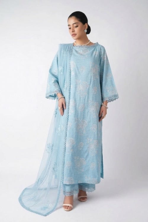 Fabareeze Blue 3 PC Lawn Embroidered