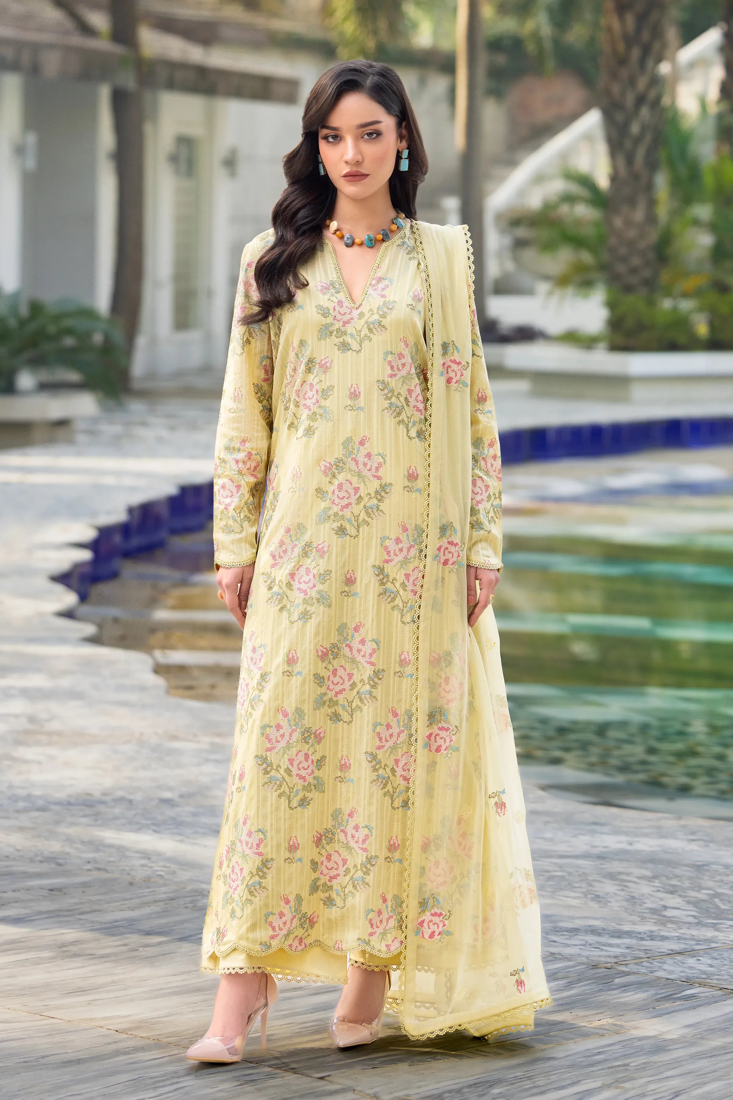 Fabareeze yellow 3 PC Lawn Embroidered