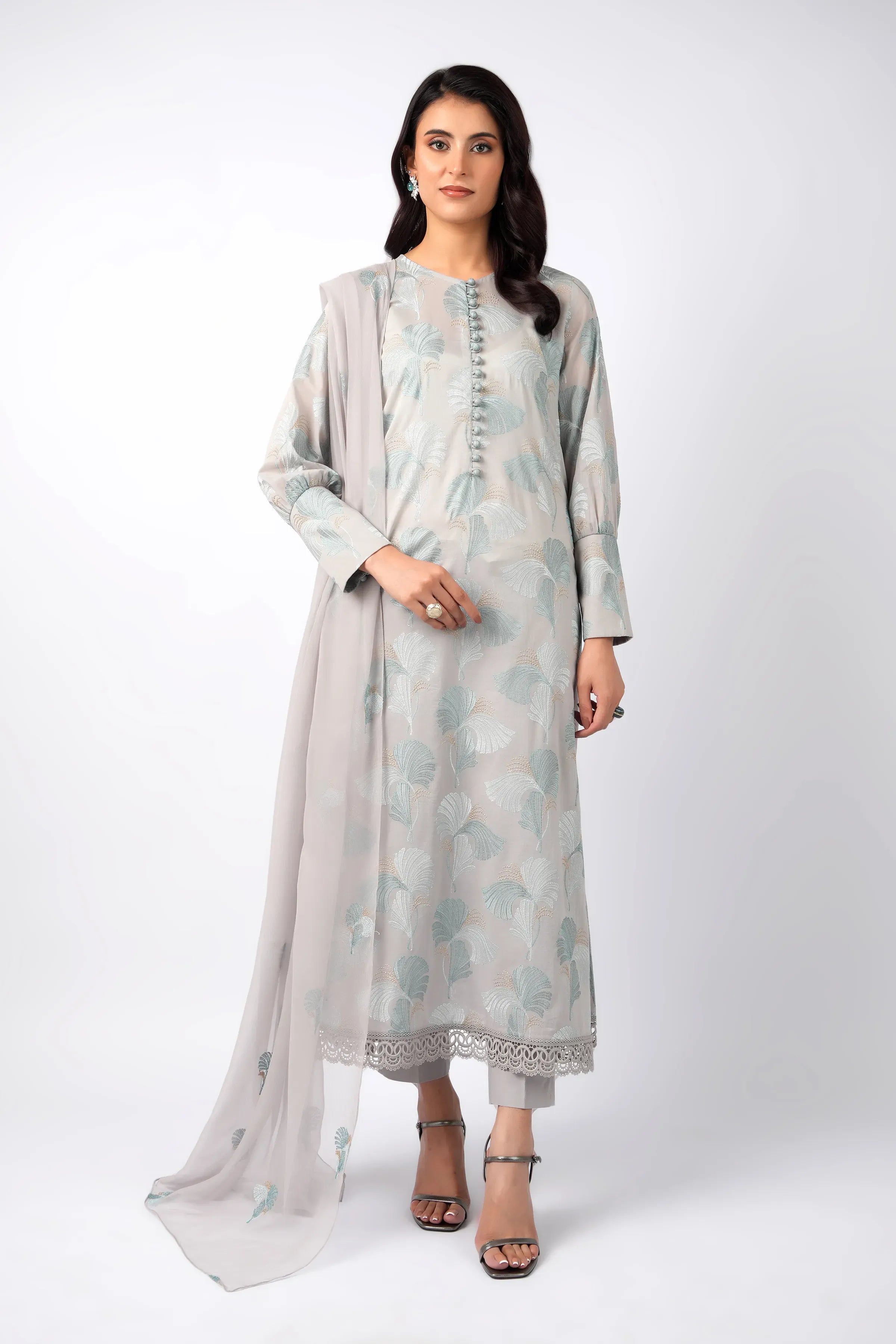 Fabareeze Grey 3 PC Lawn Embroidered