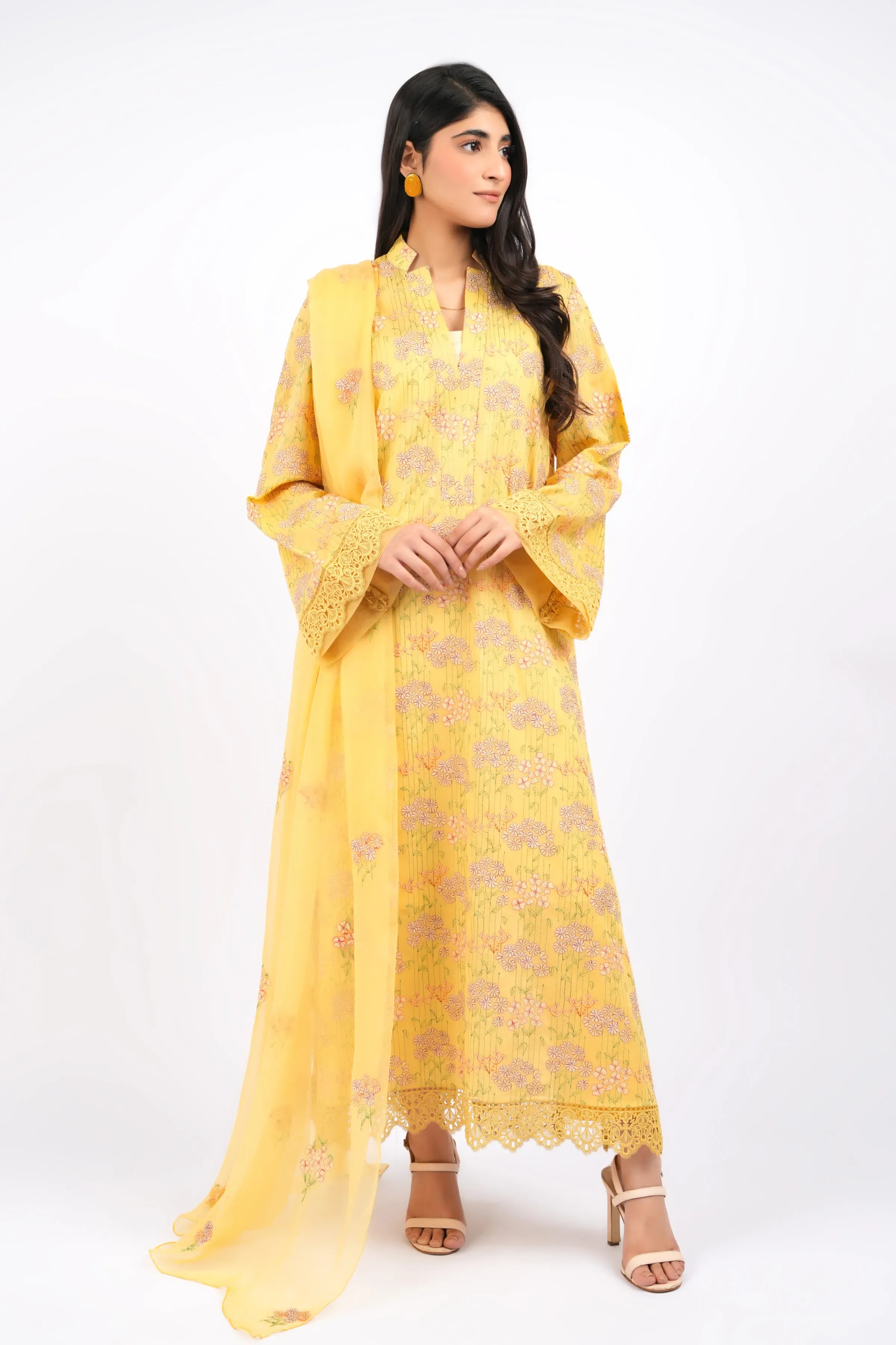 Fabareeze Yellow 3 PC Lawn Embroidered