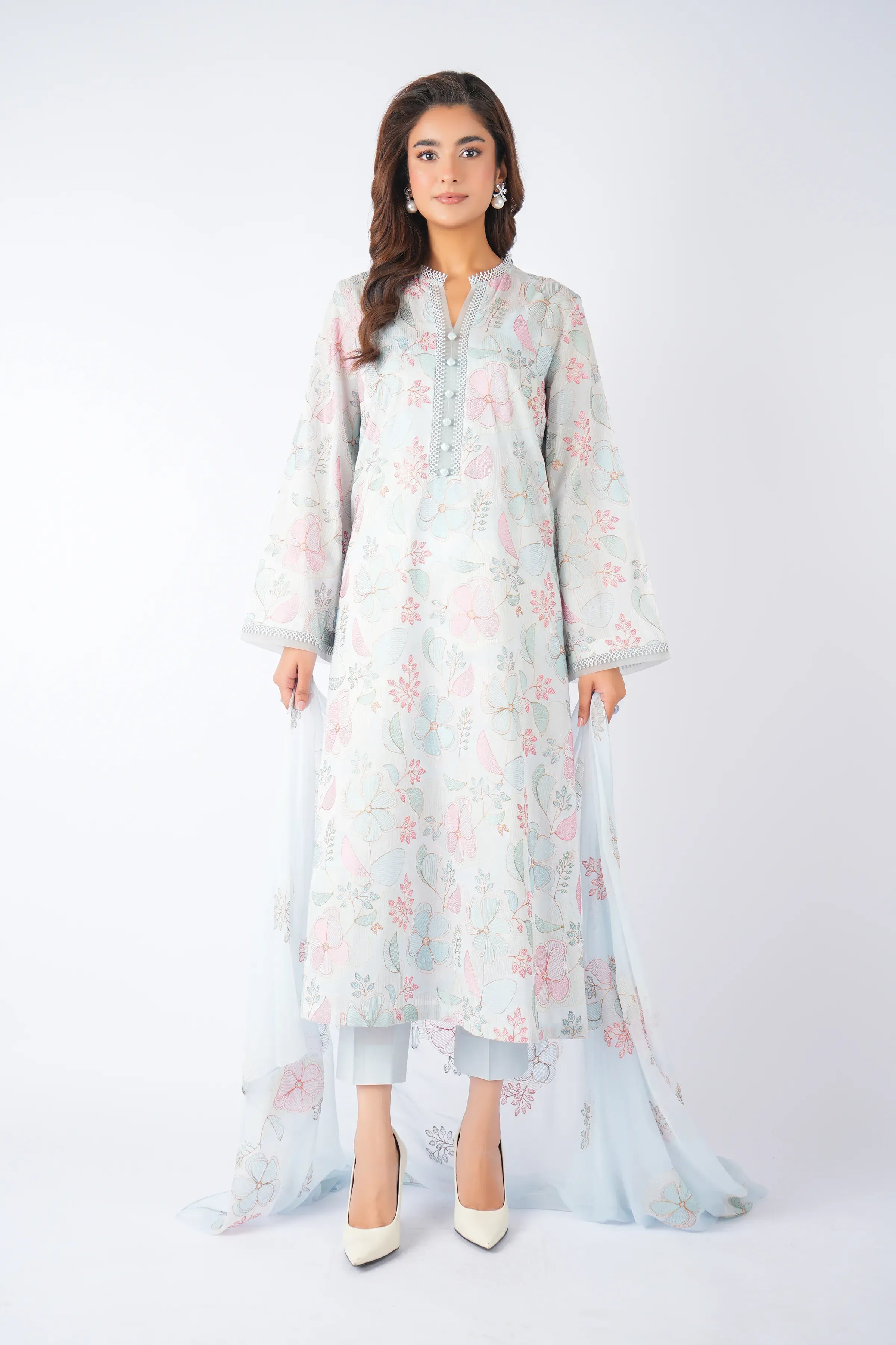 Fabareeze Blue 3 PC Lawn Embroidered