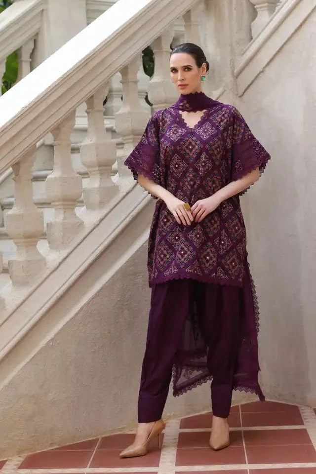 Fabareeze Purple 3 PC shishakari Embroidered