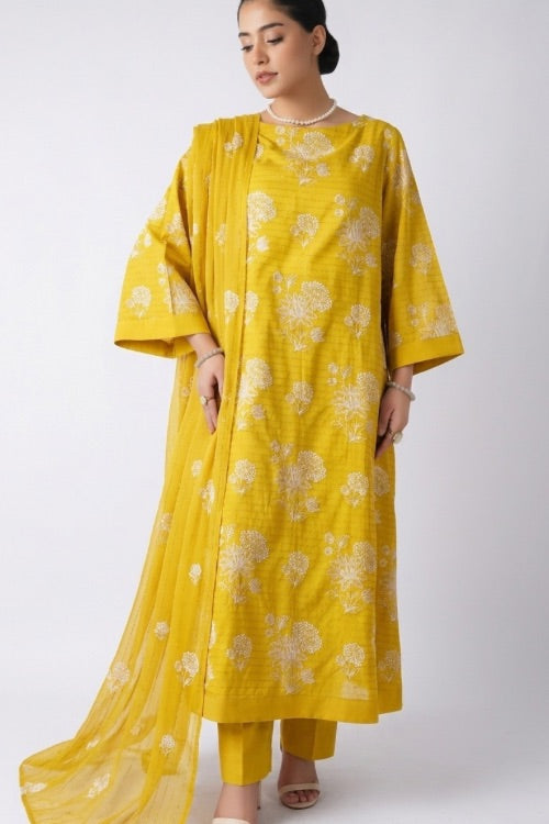 Yellow Embroidered Lawn (Unstitched)