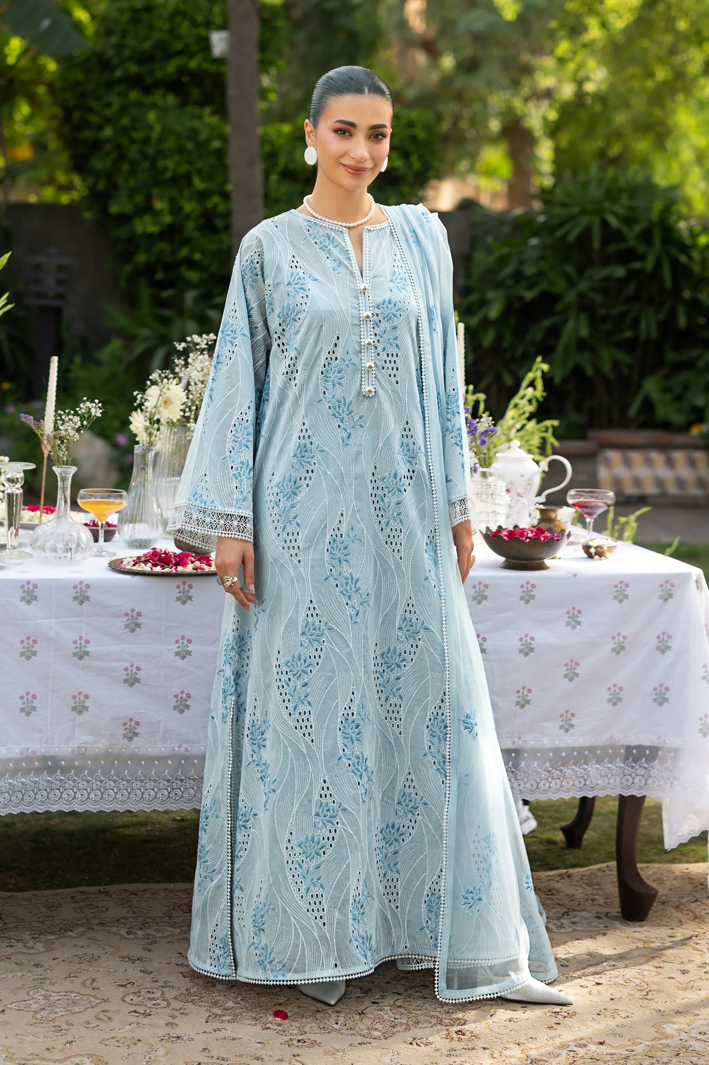 Sky Blue Chikankari Embroidered
