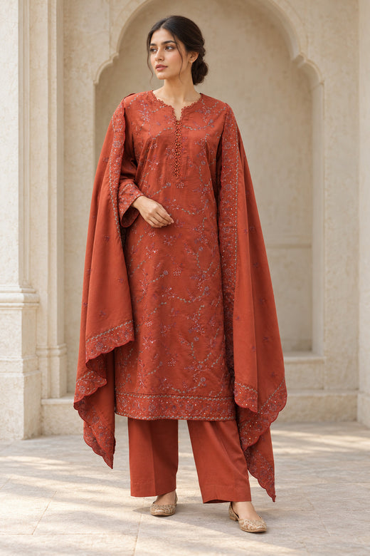 Rust Karandi Shawl Set