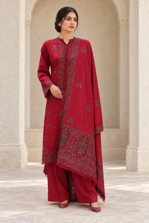 Maroon Karandi Shawl Set