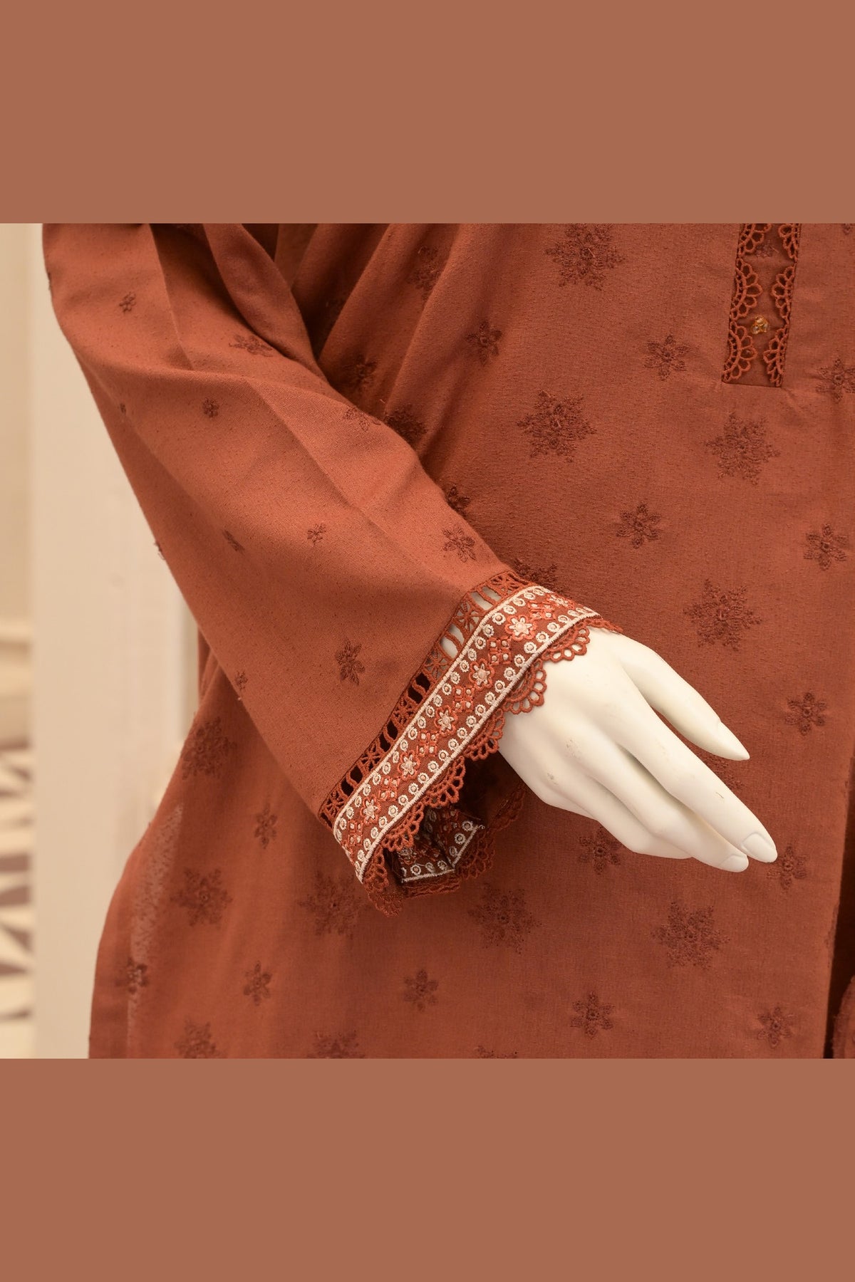Rust Karandi Shawl Set - detail