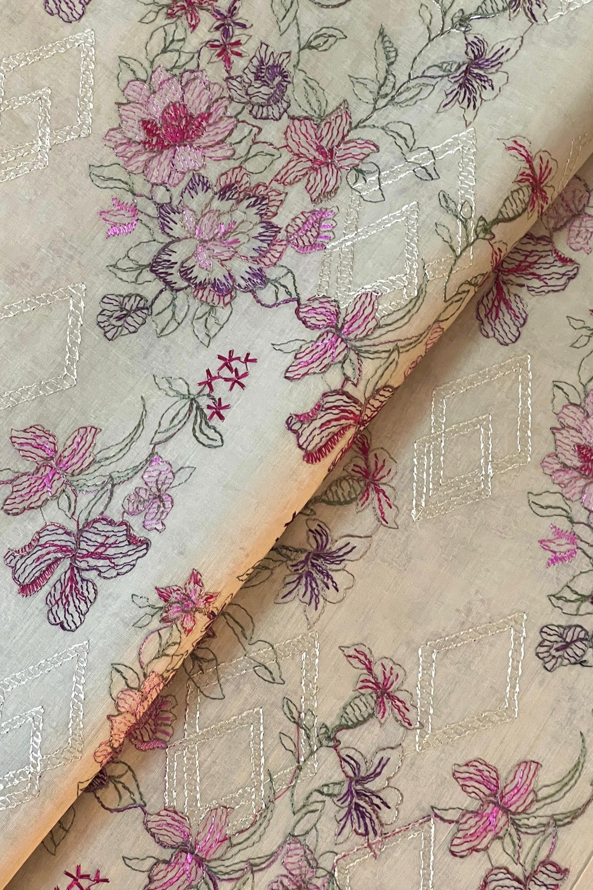 Fabareeze Beige 2 PC Lawn Embroidered fabric detail