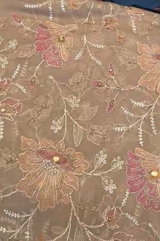 Beige Embroidered Chiffon