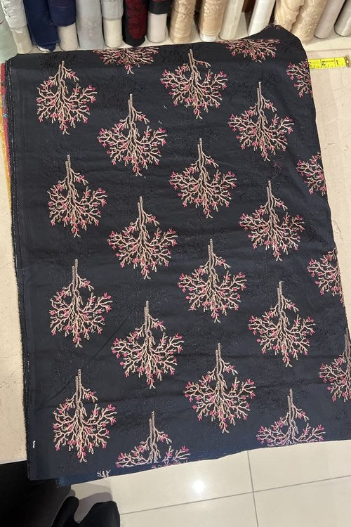 Black Embroidered Lawn - fabric closeup