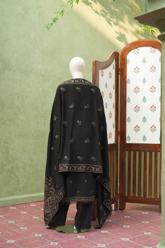 Black Karandi Shawl Set - full 3-piece embroidered karandi shawl set