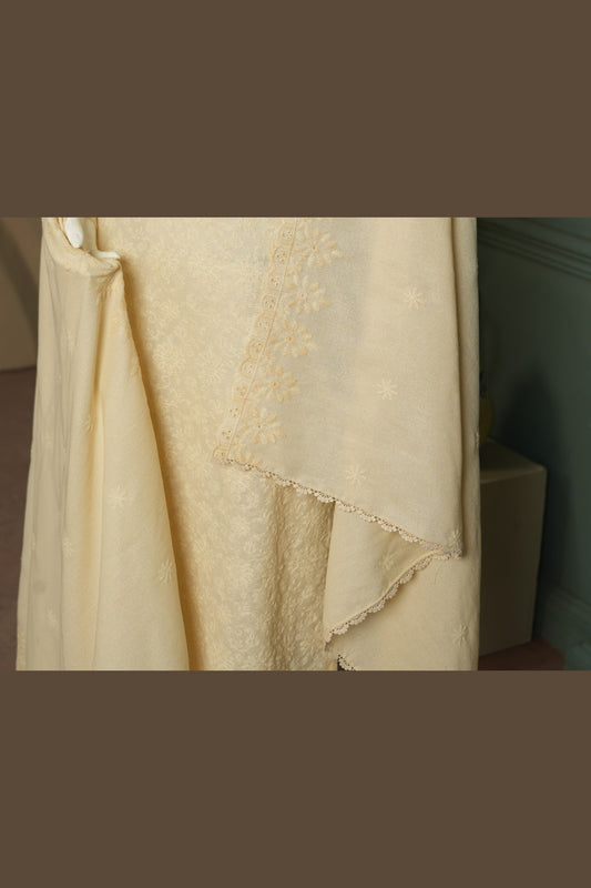 Cream Karandi Shawl Set - embroidered karandi shawl, ready to carry