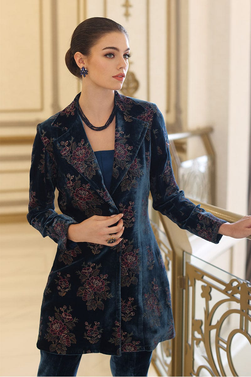 Fabareeze Zinc blue Embroidered 3 PC Velvet