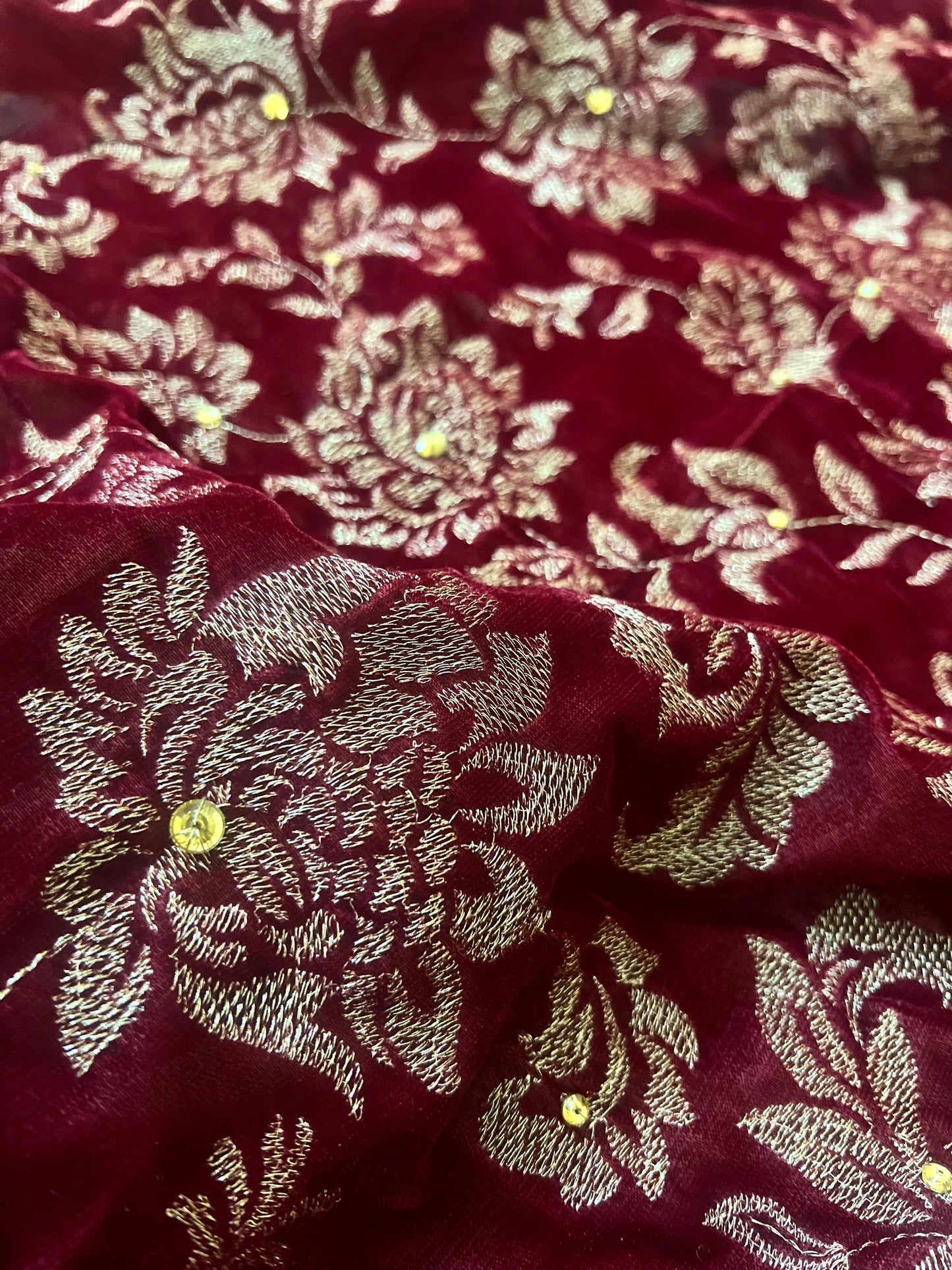 Fabareeze Maroon Embroidered 3 PC Velvet