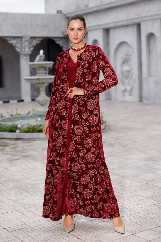 Maroon Embroidered Velvet