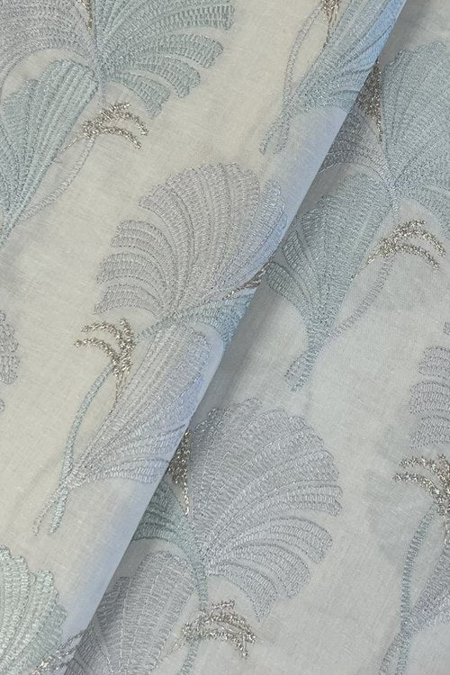 Grey Embroidered Lawn - fabric closeup