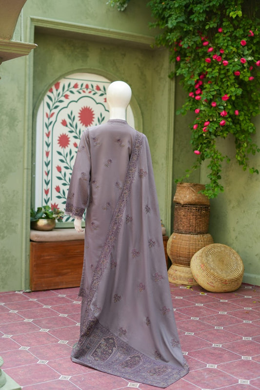 Grey Karandi Shawl Set - full 3-piece embroidered karandi shawl set