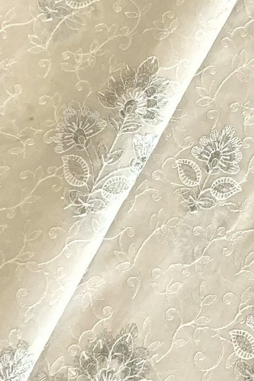 Light Beige Embroidered Lawn - fabric closeup