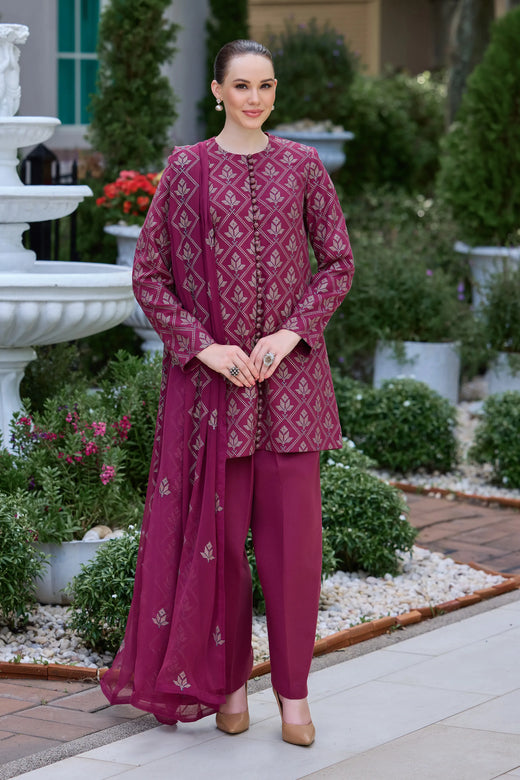 Maroon Embroidered Karandi